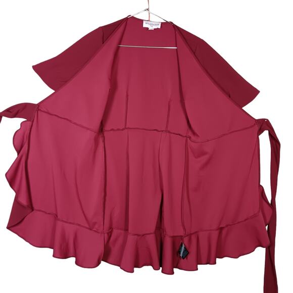 Stylestalker Overlap Dress Size Medium Burgundy Bell Sleeves V Neck Flared Trim - Picture 4 of 10